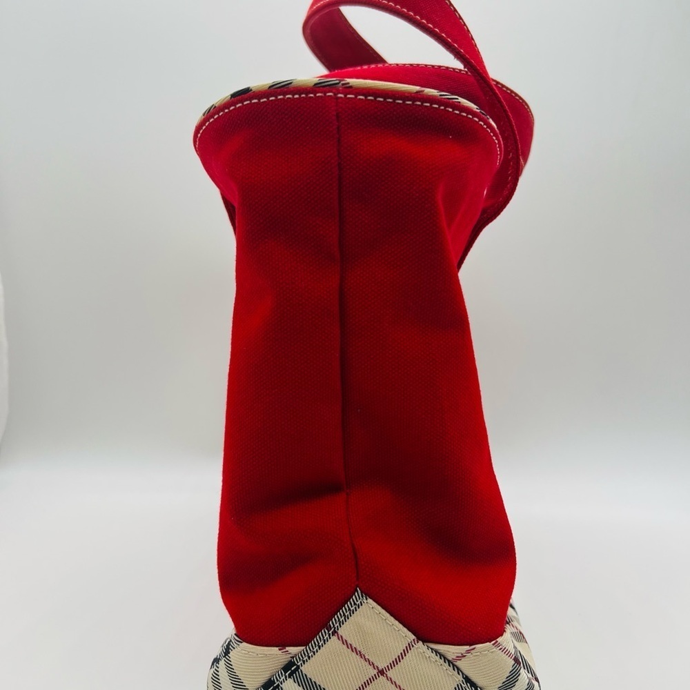 Burberry Red Canvas Tote with Plaid Accents and Top Zipper - Picture 5 of 16